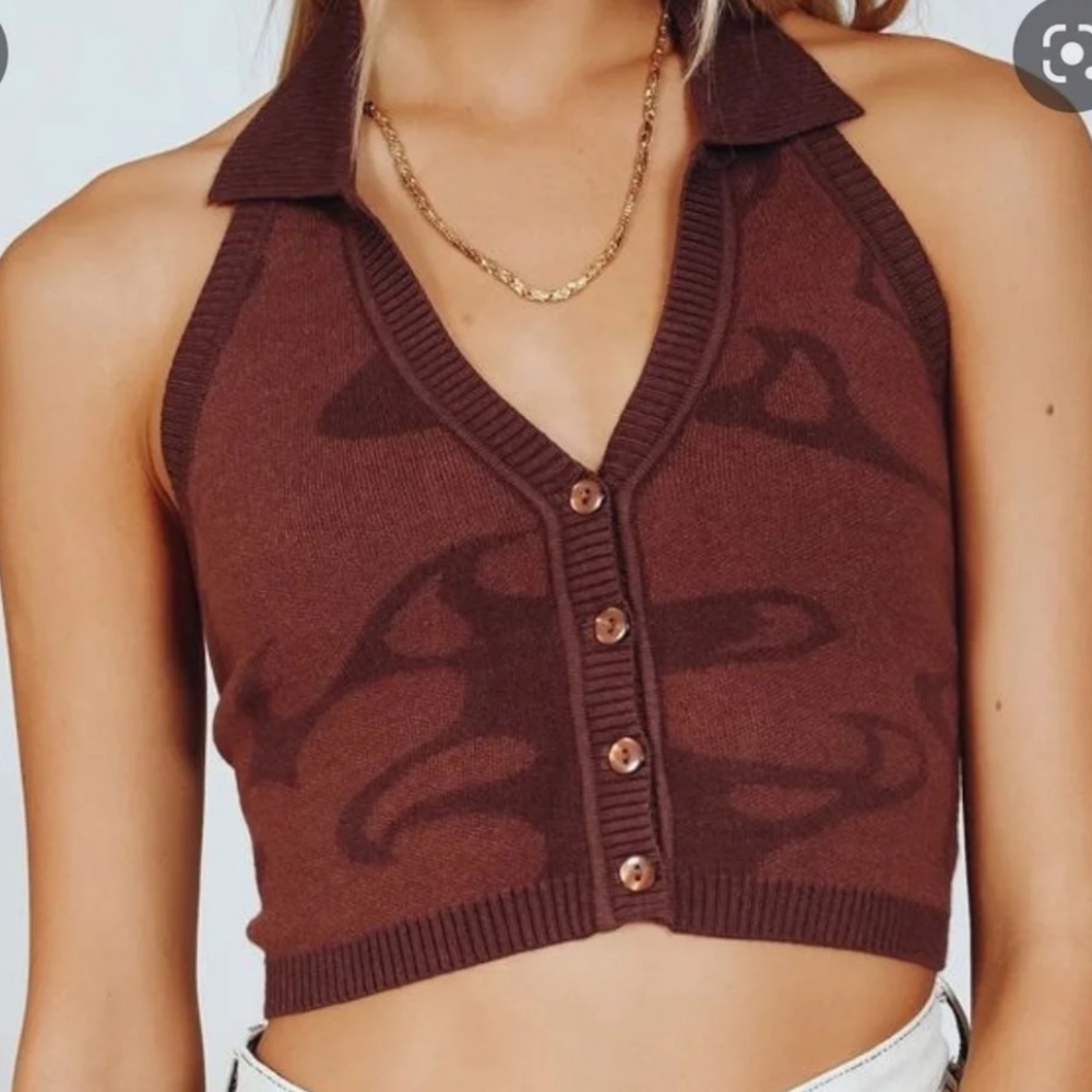 VRG GRL Brixton Baby Knit Halter Top in Chocolate